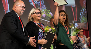 LOs ordförande, Marlene Eskander och Eivor Schultz.